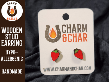 Strawberry Wood Stud Earrings - Fruit Fashion Earring - Stud Earring - Charm and Char